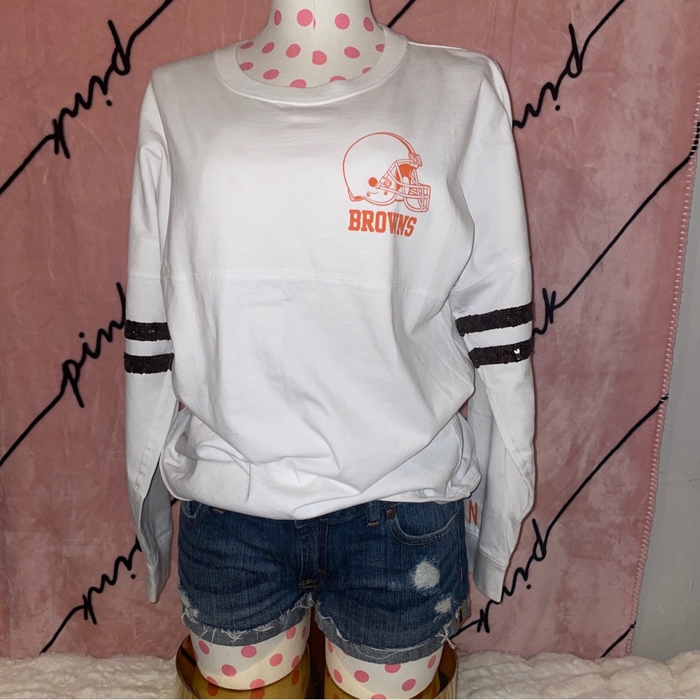 A12 VICTORIA'S SECRET PINK Browns NFL Football Collection Varsity Jersey S